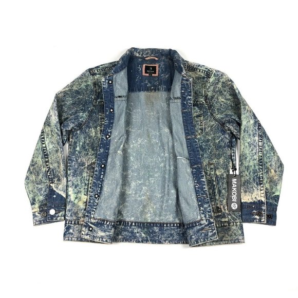 Makobi Acid Wash Mint Distressed Denim Jean Jacket - Picture 4 of 9